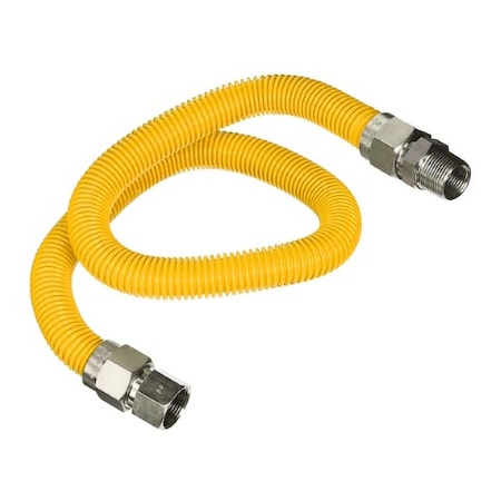 Flextron Gas Line Hose 5/8'' O.D.x48'' Len 3/4" FIPx1/2" MIP Fittings Yellow Coated Stainless Steel Flexible FTGC-YC12-48Q